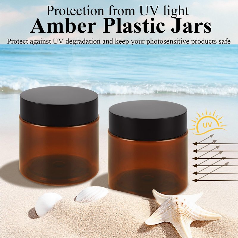 Acrux7 50 Pack 2 oz Amber Plastic Containers with Lids, Empty Amber Plastic Jars Leak Proof 60 ml Small Round Cosmetic Jars for Cream, Lotion, Powder, Scrubs, Bath Salt, Eye Shadow, Beauty Products