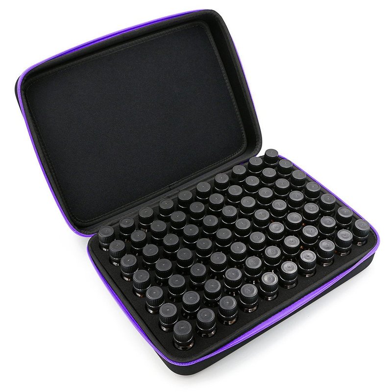 Hipiwe 70 Essential Oils Carrying Case Holds 5ml, 10ml, 15ml Bottles Hard Shell Exterior EVA Essential Oils Storage Organzier Bag with Foam Insert and Carrying Handle, Purple