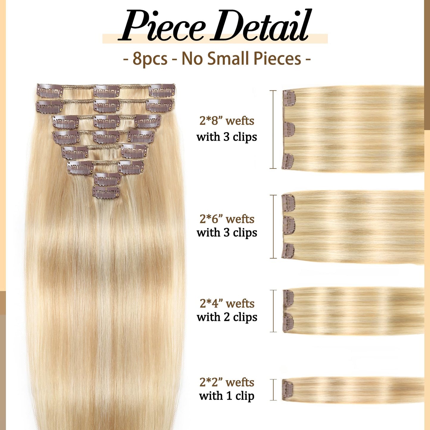 Clip in Hair Extensions Real Human Hair, 14 inch 80g, Balayage Invisible Remy Human hair Clip in Extensions for Women Seamless Straight 8Pcs Double Weft Dark Blonde Highlighted Bleach Blonde
