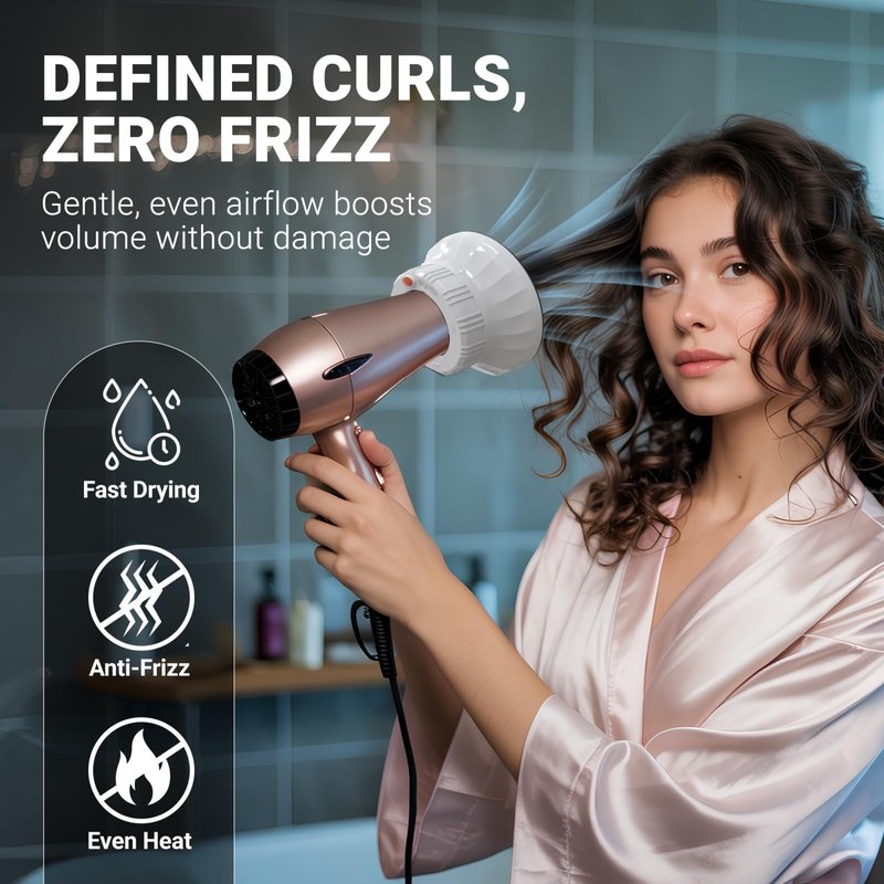 Evalunira Universal Hair Diffuser: Hair Dryer Diffuser Attachment for Curly & Wavy Hair, Fits 1.4-2.4 Inch Nozzles, Ideal for Long Thick Hair, Hair Styling Tool，White