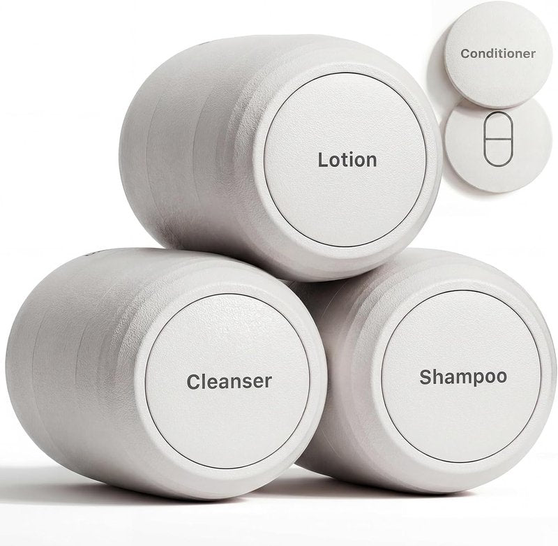 Travel Toiletry Containers - Ultra Leakproof TSA-Approved Jars | 3 Pack 2oz Beige with Magnetic Labels