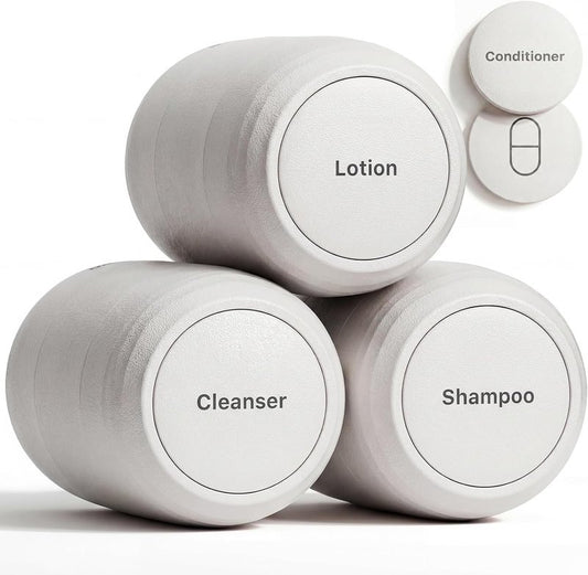 Travel Toiletry Containers - Ultra Leakproof TSA-Approved Jars | 3 Pack 2oz Beige with Magnetic Labels