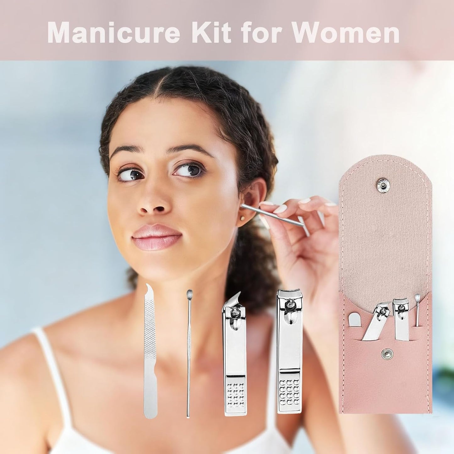 Travel Manicure Set - 24 Sets Professional Nail Clipper Kit | 4-in-1 Stainless Steel with Case, Individually Wrapped (Pink)