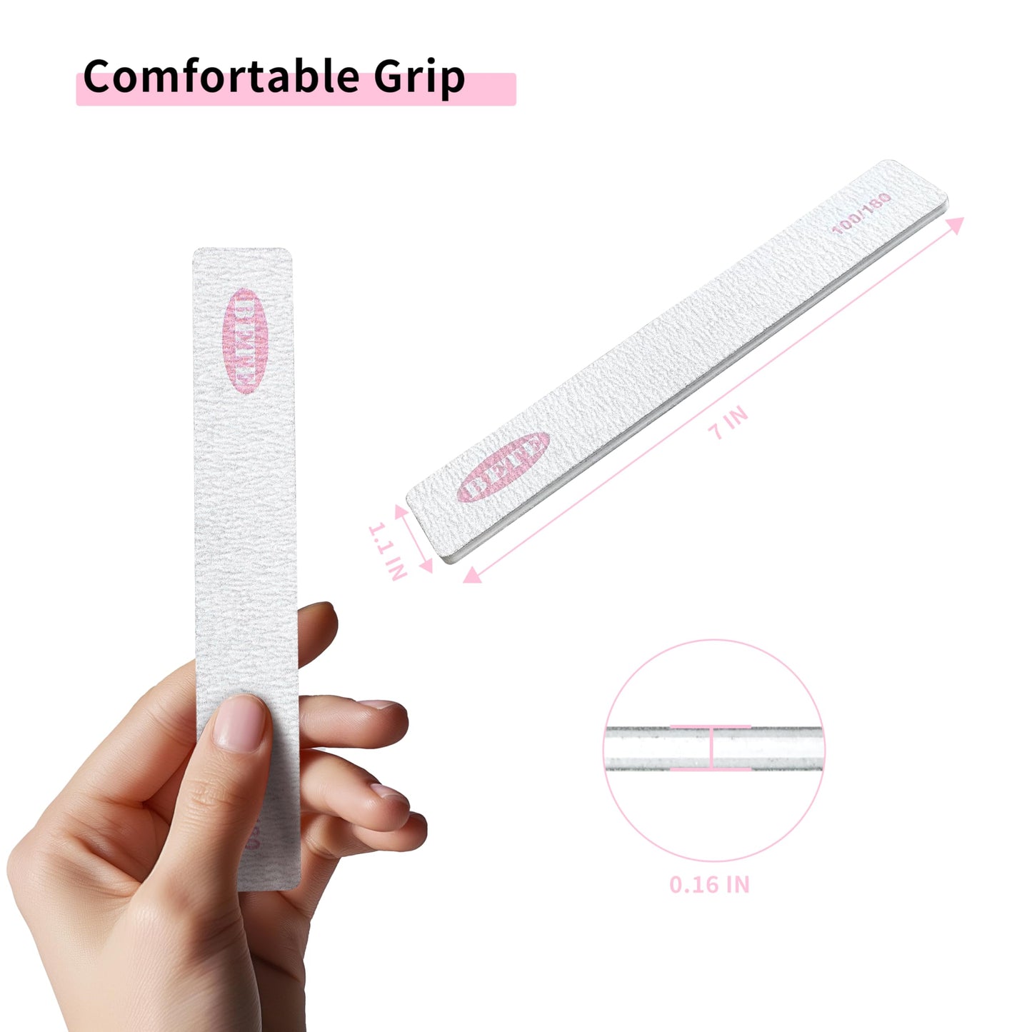 Nail File 20 PCS Professional Reusable 100/180 Grit Double Sides Washable Nail File Manicure Tools for Poly Nail Extension Gel and Acrylic Nails Tools Suit for Home Salon