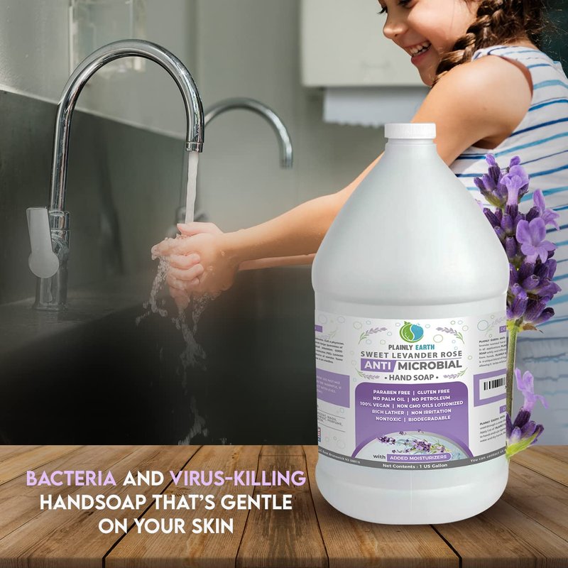 Plainly Earth Antimicrobial Liquid Hand Soap (1 US Gallon) - Antibacterial Soap Refill - Hand Soap Refill Bottle - Cruelty Free Moisturizing Soap, Sweet Lavender Rose