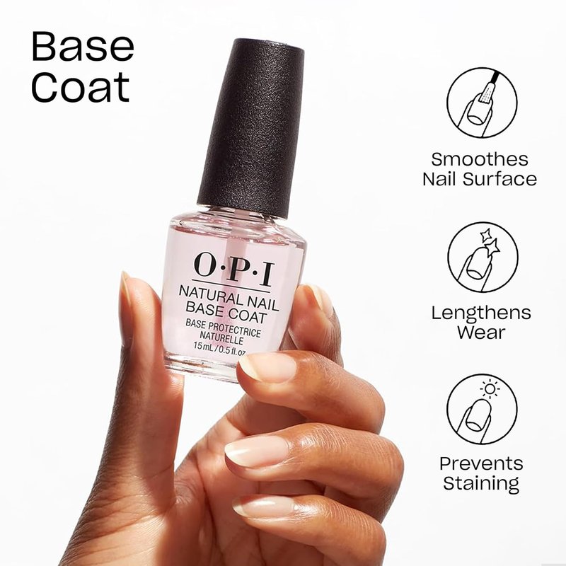 OPI Nail Lacquer Base Coat - Nail Treatment for Chip Resistance & Discoloration | Long-Lasting Polish Protection