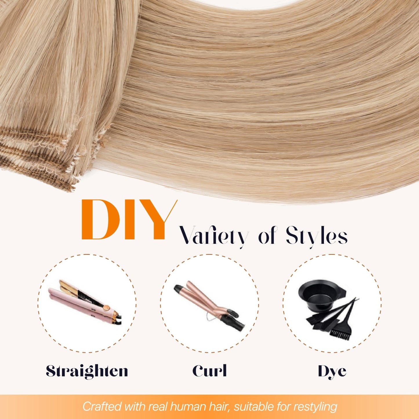 TESSHAIR 6PCS Clip in Hair Extensions Real Human Hair Short Clip in Extensions for Women Short Straight Hairpieces to Add Volume and Highlights 14 Inch Golden Brown & Bleach Blonde