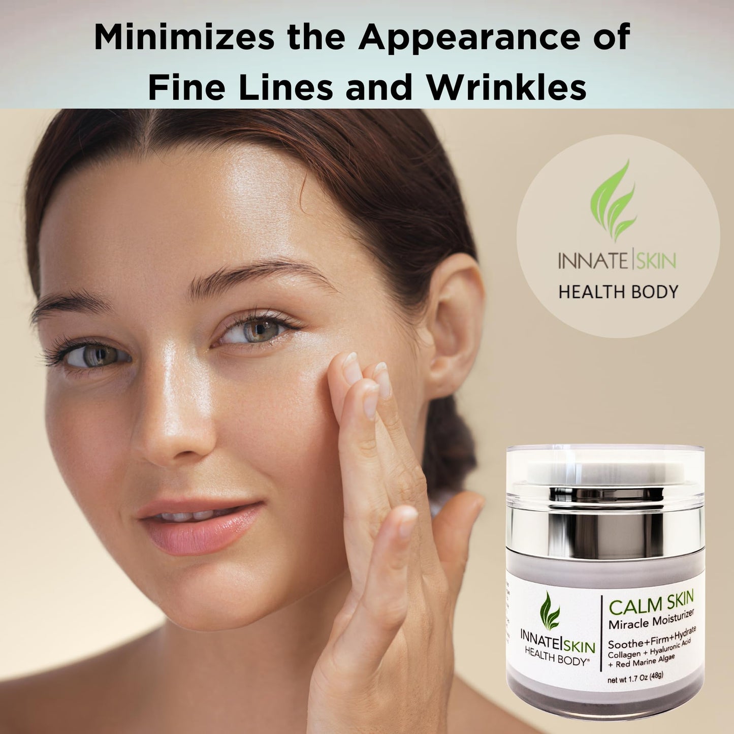 Innate Skin Calm Skin Face Moisturizer with Hyaluronic Acid, Collagen & Red Marine Algae 1.7oz Air Pump