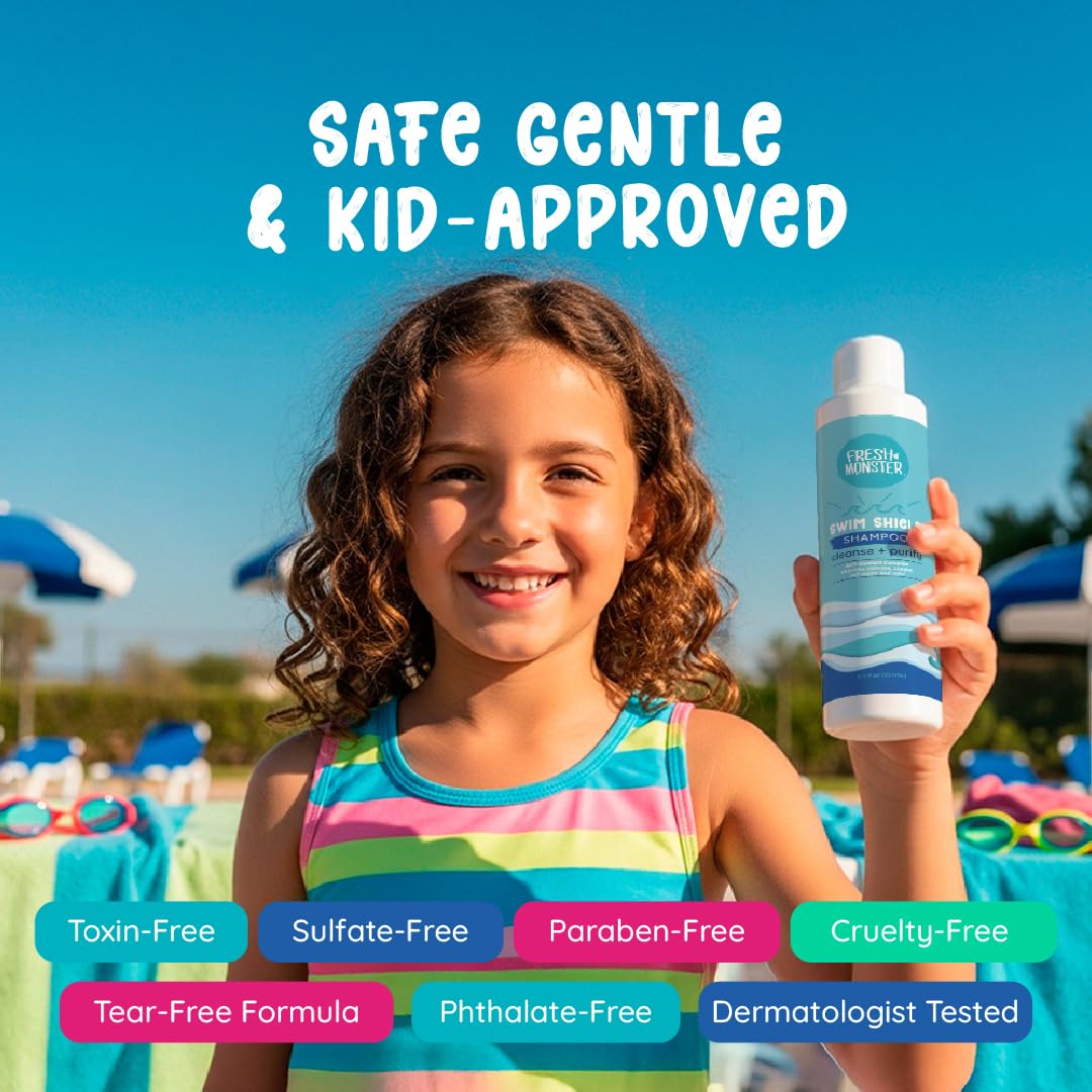 Fresh Monster Kids Swim Shampoo – Chlorine Removal Clarifying Shampoo for Swimmers – Sulfate-Free, Tear-Free, Post-Swim Hair Wash for Kids, 8.5 oz