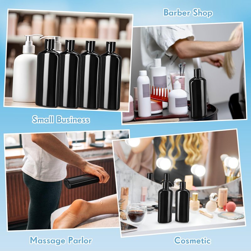 Domensi 24 Pcs Plastic Bottle Squeeze Containers with Disc Cap Travel Bottles Reusable Empty Toiletries Shampoo Containers Refillable Travel bottles for Shampoo Lotions (10oz,Pure Black)