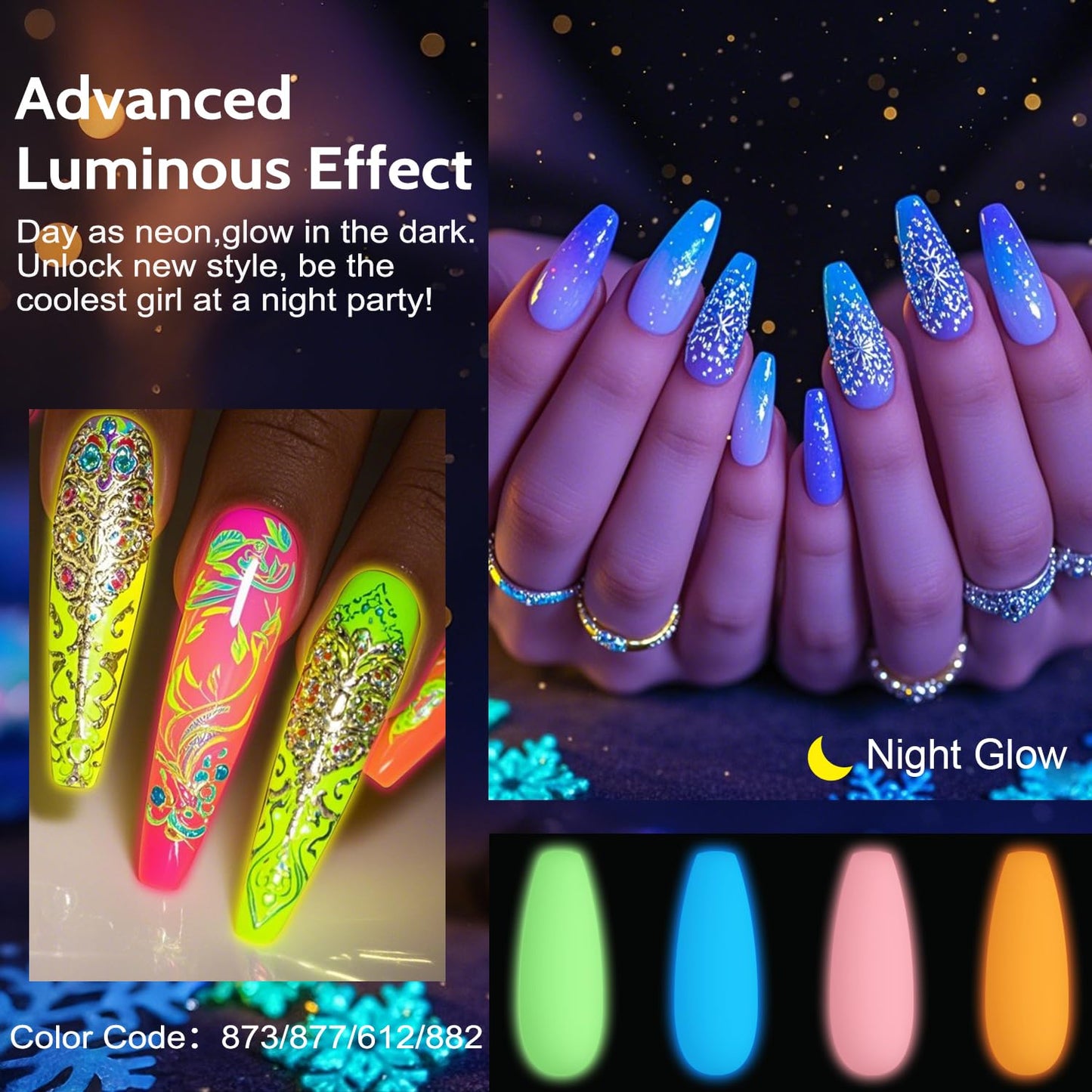 Lavender Violets 49pcs Gel Nail Polish Set 45 Colors Neon Glow in the Dark Effect with Nail Primer Builder Base Coat Glossy & Matte Top Coat Jelly Shades for Gift Set Nail Art Design A950