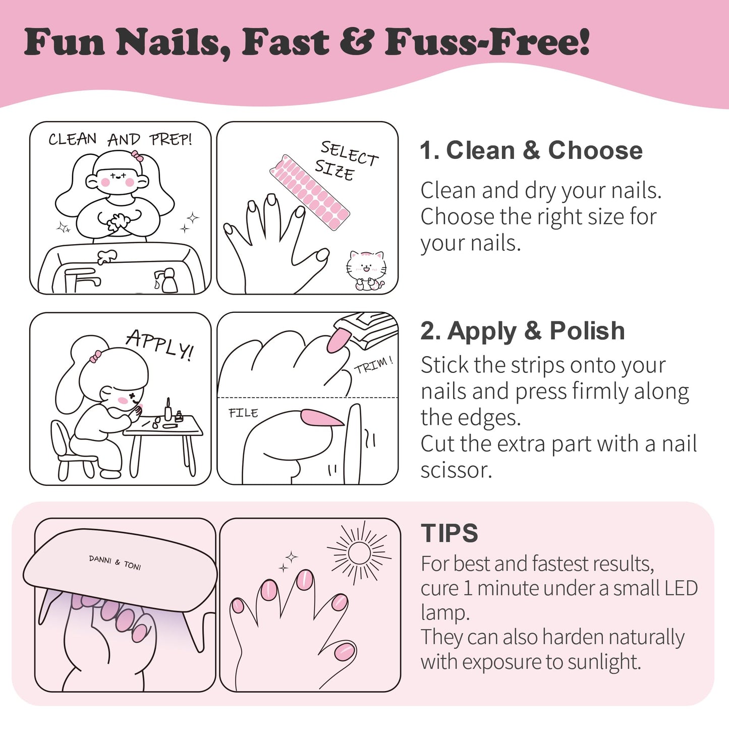 DANNI & TONI Kids Gel Nail Strips Heart Checker Butterfly Stars Salon-Quality Peel & Stick Manicure for Children (Age 6+)– Safe, Long-Lasting, Easy to Apply |Flutterheart