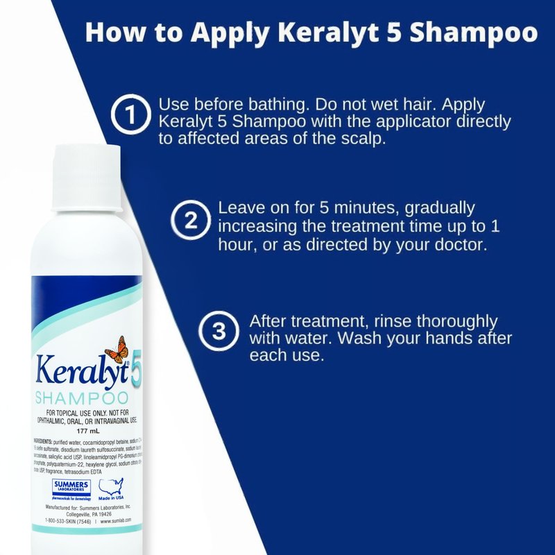 Keralyt 5 Anti-Dandruff Shampoo - Max Strength 5% Salicylic Acid Scalp Build-Up Clearing - Promotes Relief from Dandruff, Psoriasis, Seborrheic Dermatitis, Dryness, and Itchiness, 177 milliliters