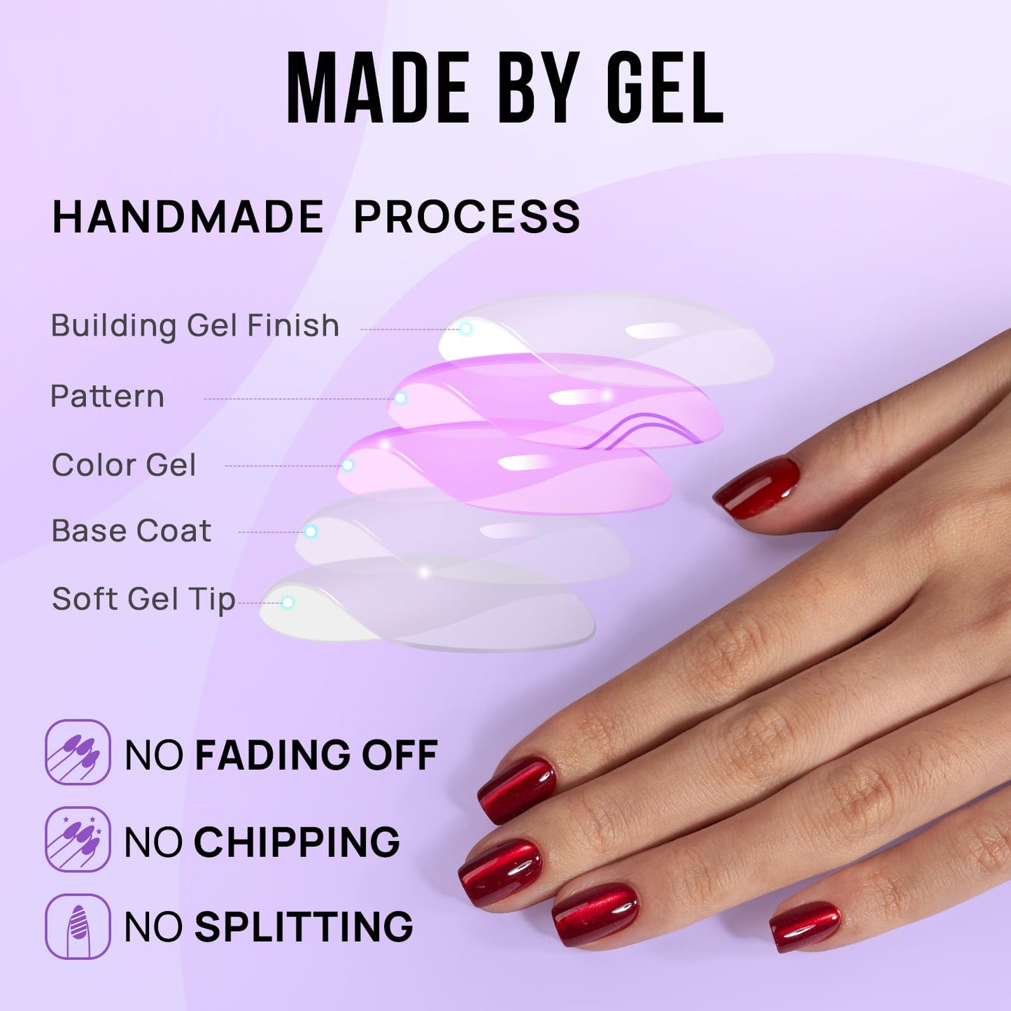 BTArtbox Press On Nails Red - Cat Eye Press On Nails Square for Gifts,Cherry Short Stick On Nails with Glue, Glossy Reusable Nail Tips in 16 Sizes - 32 Soft Gel Fake Nails Kit, Hot Love