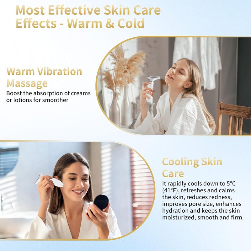 Red Light Therapy Device for Face & Neck - 4 Color LED Skin Care Tool | Micro-Current Vibration, Hot & Cold Functions