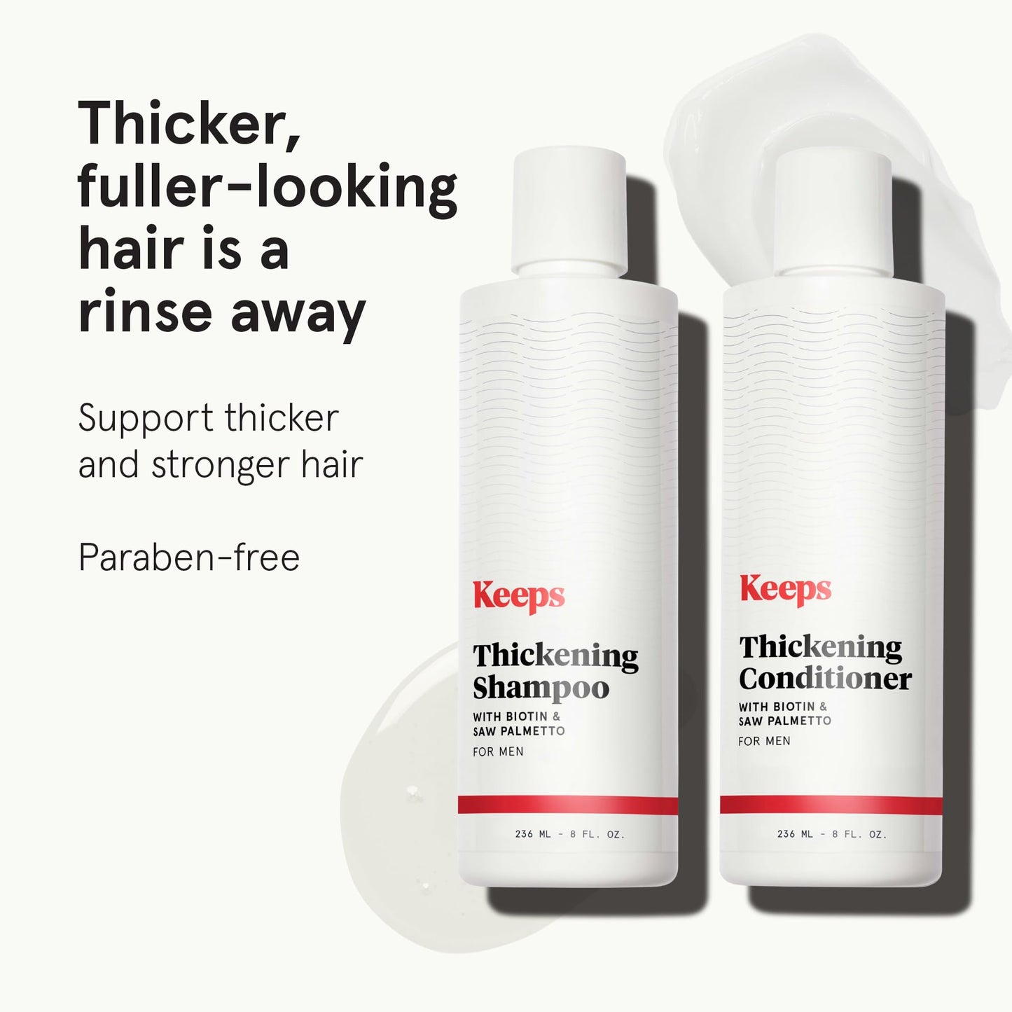 Keeps Thickening Shampoo & Conditioner for Men - Anti-Thinning Hair Care Duo with Biotin, Caffeine & Saw Palmetto - Color-Safe Men's Volumizing Shampoo & Conditioner - DHT-Blocker - 8 Oz Each