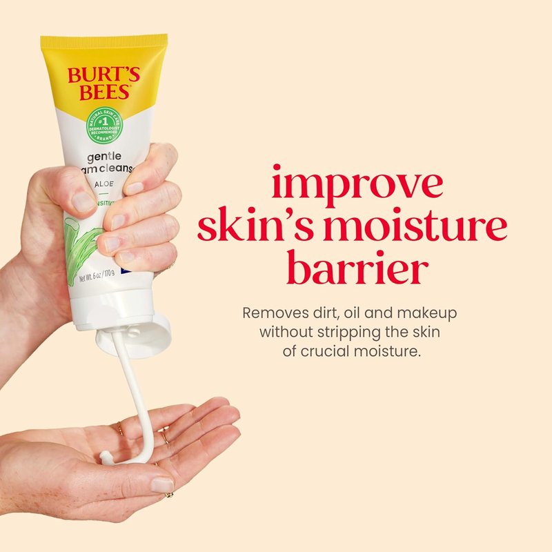 Burt's Bees Gentle Cream Cleanser - Aloe for Sensitive Skin, 98.9% Natural, 6 Oz
