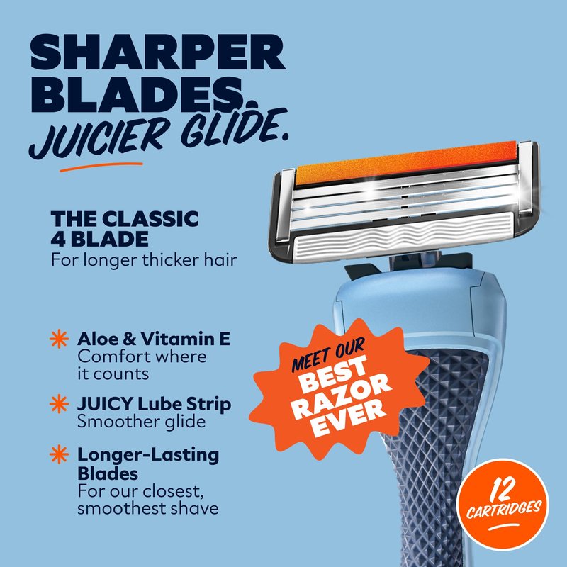 Dollar Shave Club | 4 Blade Razor Refills (12 Pack) | Swift Rinse Blades for Longer and Thicker Hair