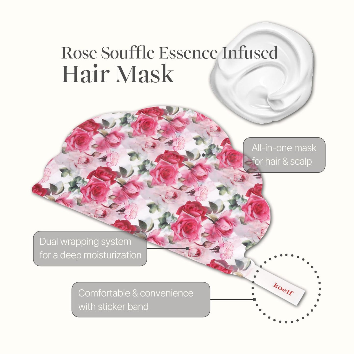 Koelf Rose Petal Satin Hair Mask - Nourishing Cap Mask for Silky, Moisturized Hair | Strengthens Scalp (5 Pack)