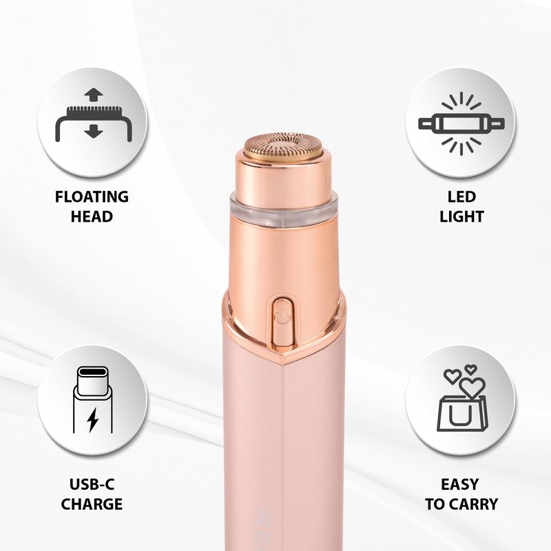 Rechargeable Facial Hair Remover for Women Painless Smooth Trimmer for Upper Lip, Chin & Face 18K Gold-Plated Floating Head USB-C Shaver