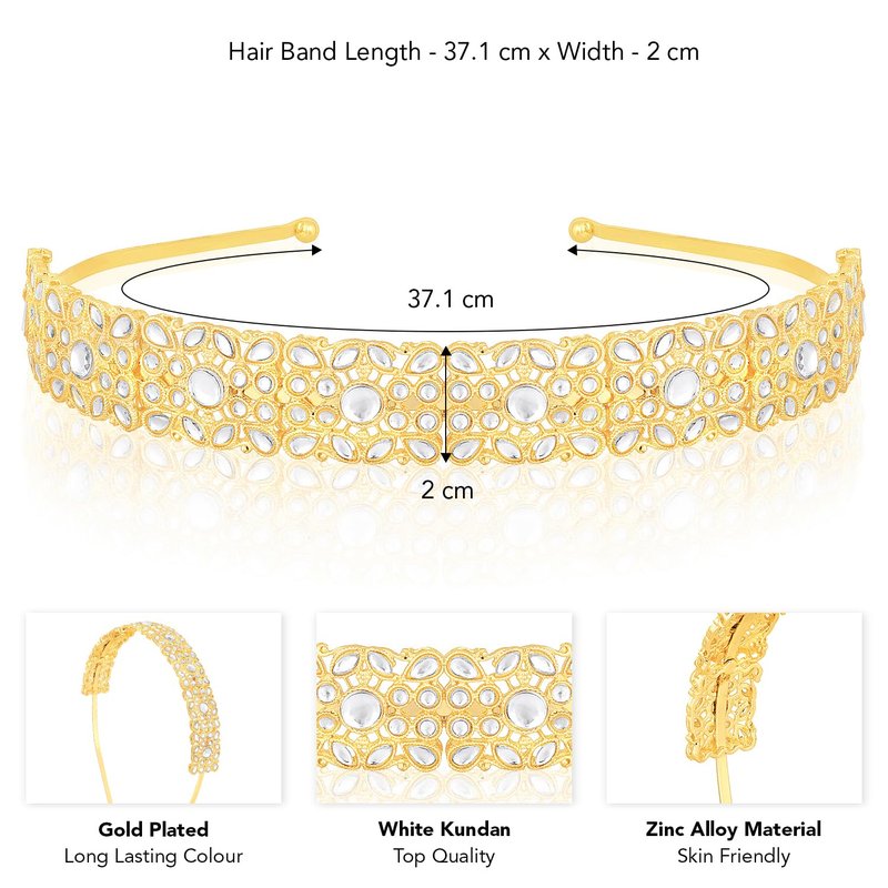 Aheli White Kundan Studded Fancy Hair Band Ethnic Fashion Jewellery for Women Design 4