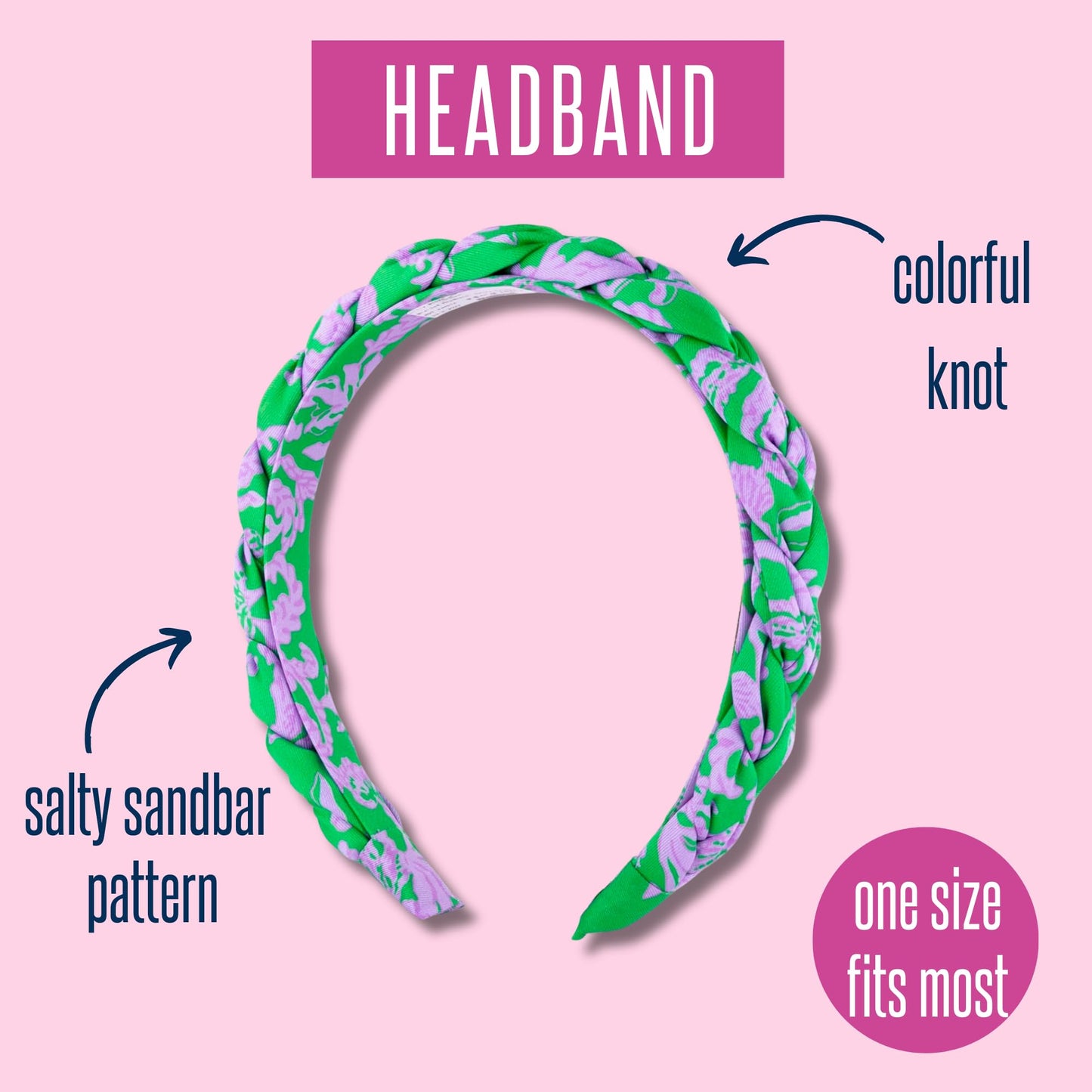 Lilly Pulitzer Women's Fashion Headband, Green Braided Fabric Headband, Colorful Cloth Headband, Cute Hair Accessories for Women and Teen Girls, Salty Sandbar