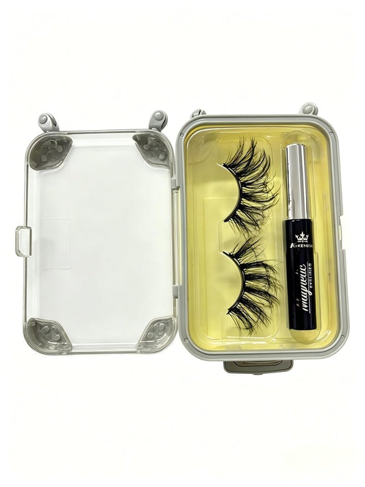 Amzmam Magnetic Eyelashes Natural Look,Magnetic Eyelashes and Eyeliner Kit,Natural Magnetic Lashes,Waterproof, Long Lasting, Easy Apply (Black-9)
