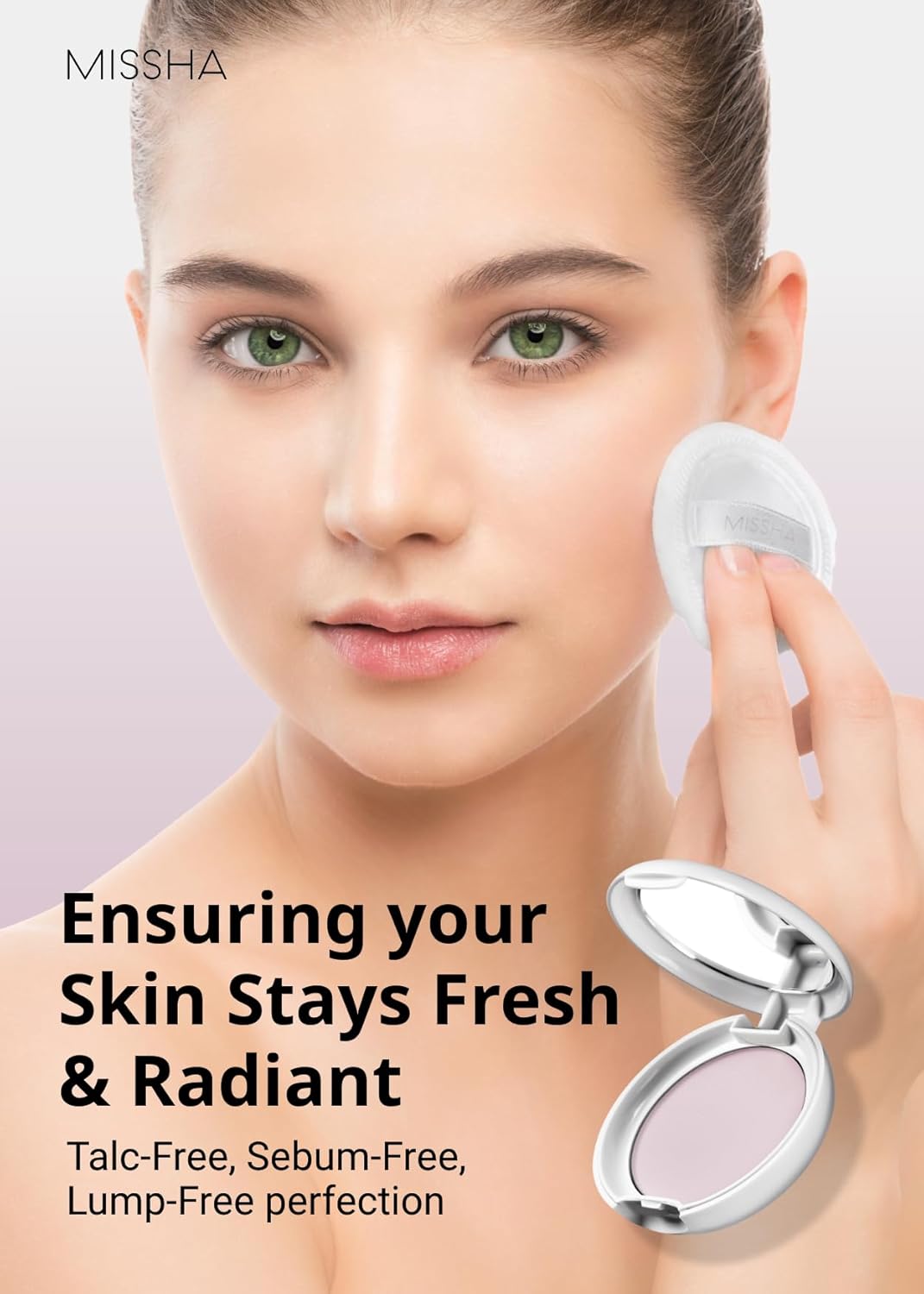 MISSHA Airy Pot Pressed Pink Powder Pact - Natural Radiant Finish Setting Powder | 5g/0.176 oz