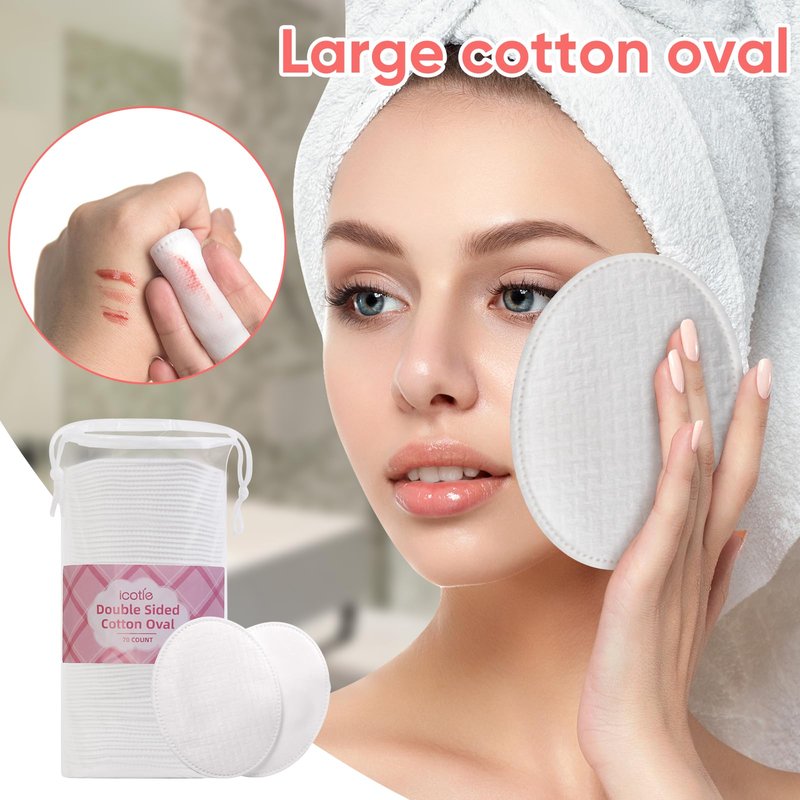 ICOTLE Large Oval Cotton Pads, 280 Count, 3-Layer Dual Textured Design, Lint-Free and Extra Soft, Ideal for Makeup Removal, Facial Cleansing, Toner Application, and Skincare for All Skin Types