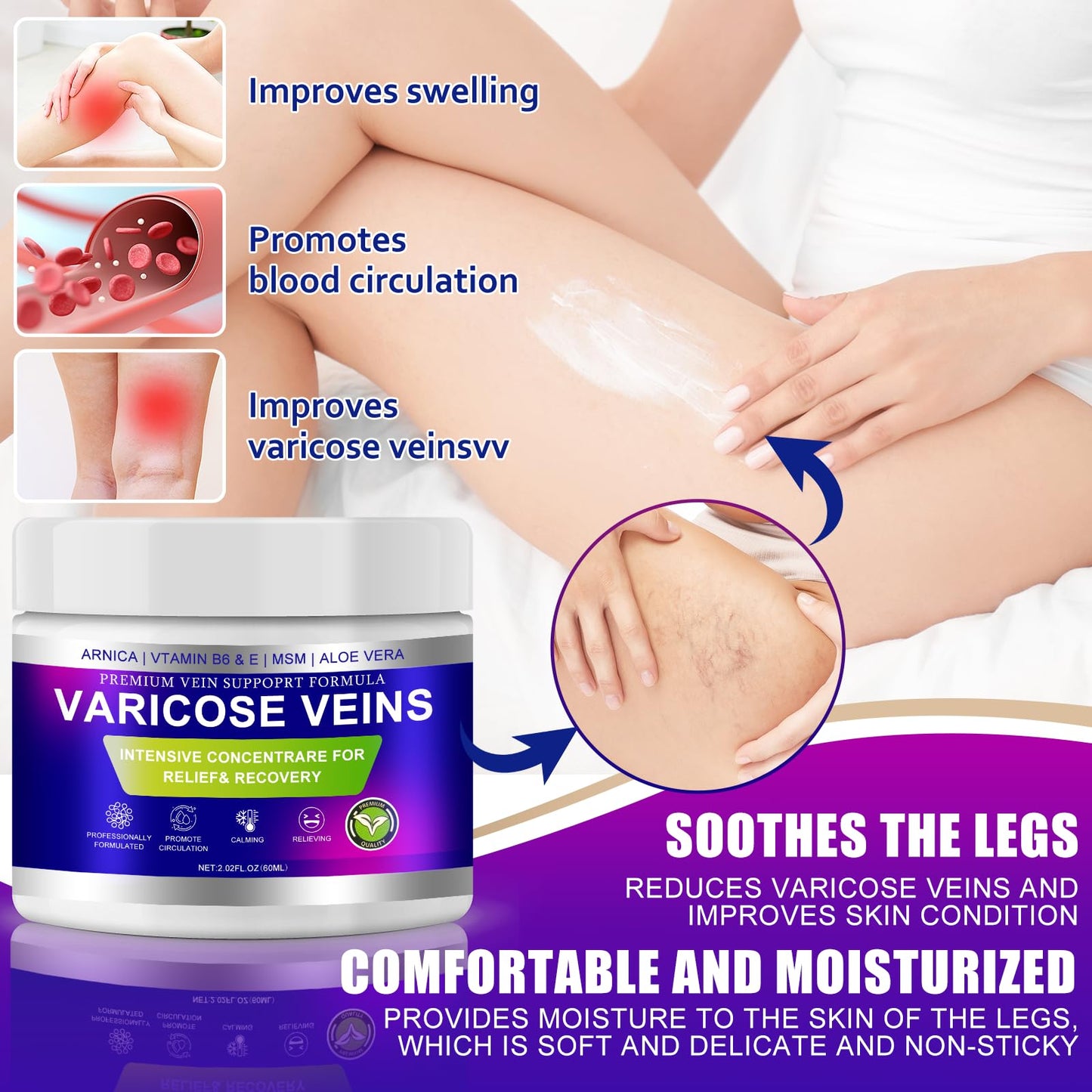 Yongsenina Varicose Veins Cream, Vein Cream & Spider Veins Treatment for Legs, Improves Blood Circulation and Relief From Heavy Fatigued Leg, Refreshing and Non-Sticky, 2PK