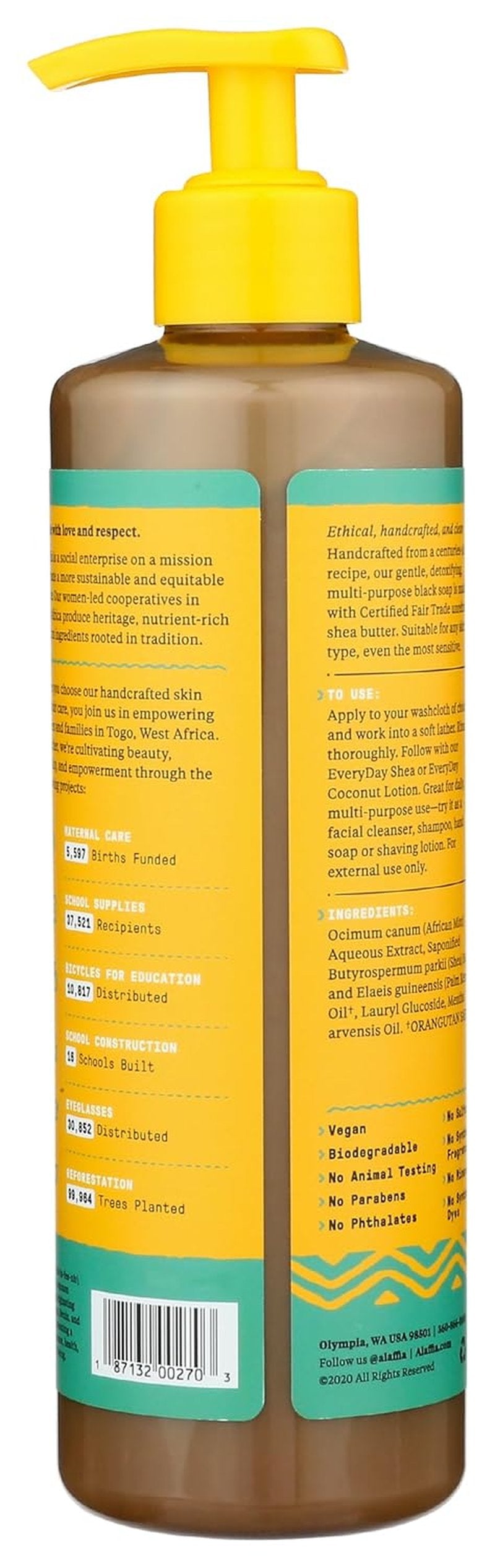 Alaffia Authentic African Black Soap - All-in-One Body Wash & Shampoo | Peppermint, 16 Oz, Fair Trade