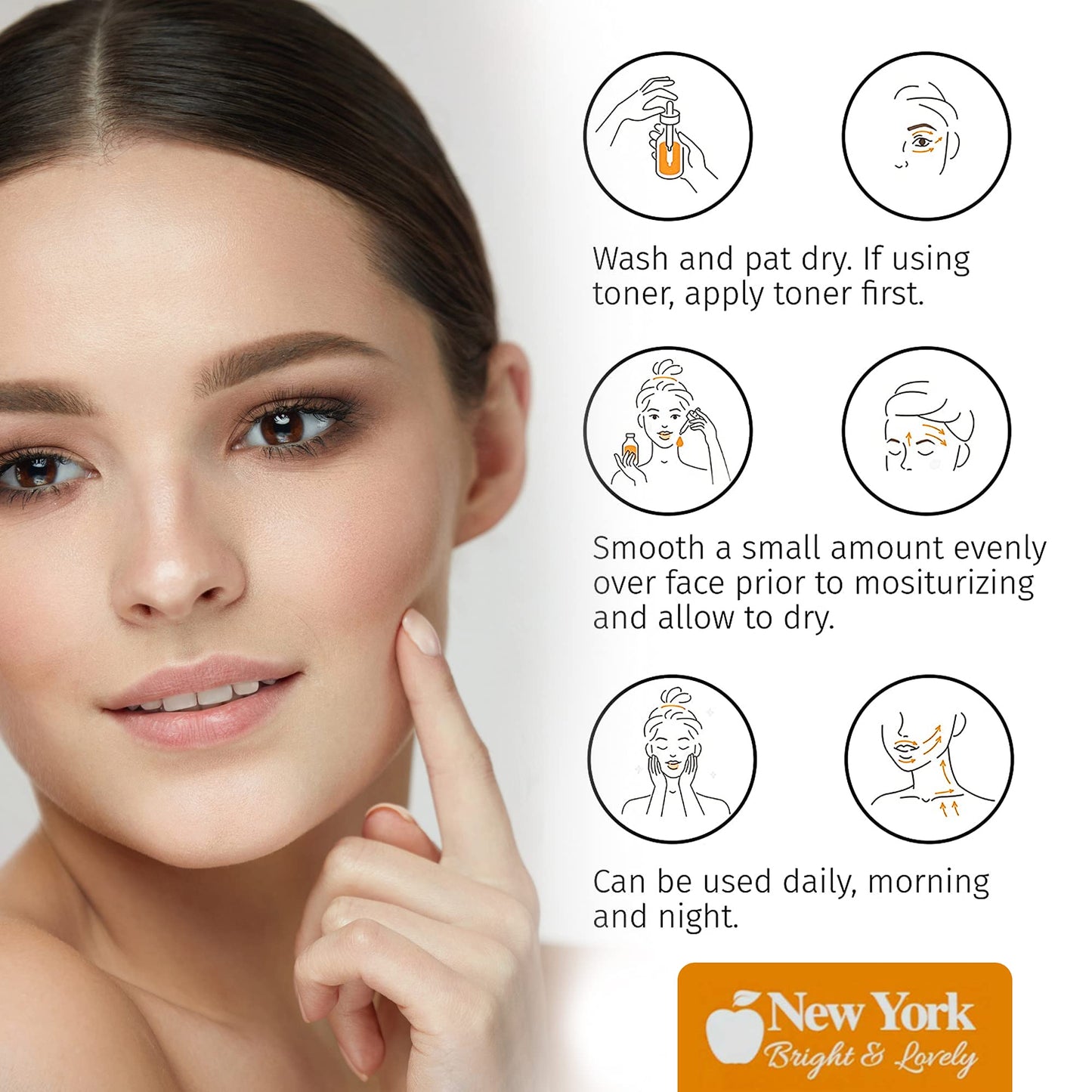 New York Bright & Lovely, Hyaluronic Acid Serum for Face | 1 Fl oz / 30 ml | Anti Aging, Anti Wrinkle, Spotless Treatment, Advanced Formula, with Vitamin C, For Women and Men