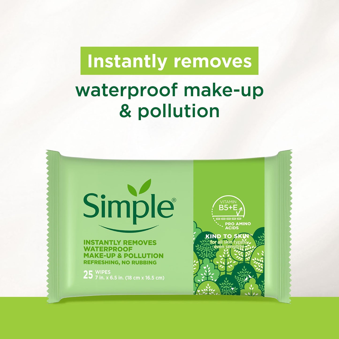 Simple Kind To Skin Cleansing Makeup Remover Wipes - Vegan Facial Cleanser Wipes with Vitamin B5 and E - Removes Waterproof Makeup - 4 pc