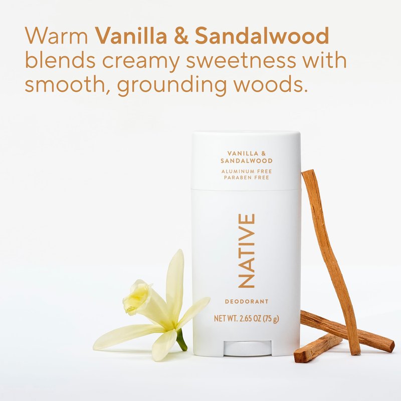 Native Deodorant Contains Naturally Derived Ingredients, 72 Hour Odor Control, Deodorant for Women and Men, Aluminum Free, Vanilla & Sandalwood 2.65oz