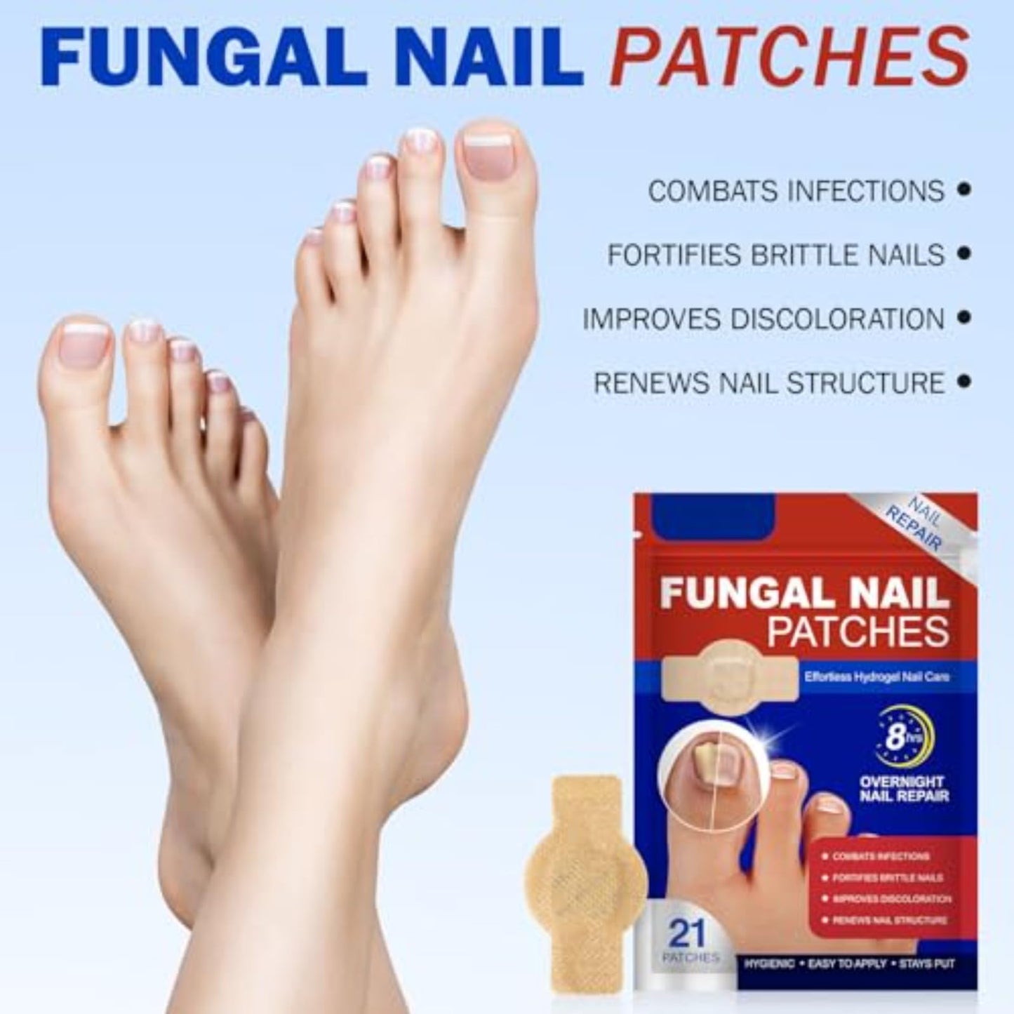 Nail Repair Patches for Toenails, 42pcs/box Nail Health Care Patches, Overnight Toe Nail Treatments for Damaged Nails Foot Nails Repair and Care (2)