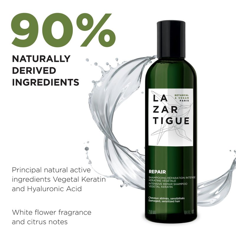 Lazartigue Repair Shampoo, Enriched with Vegetal Keratin, Helps Damage Deep Down & Restructures Hair Fiber, Strengthens Hair and Leaves it Silky Right to the Ends (8.4 Fl Oz)
