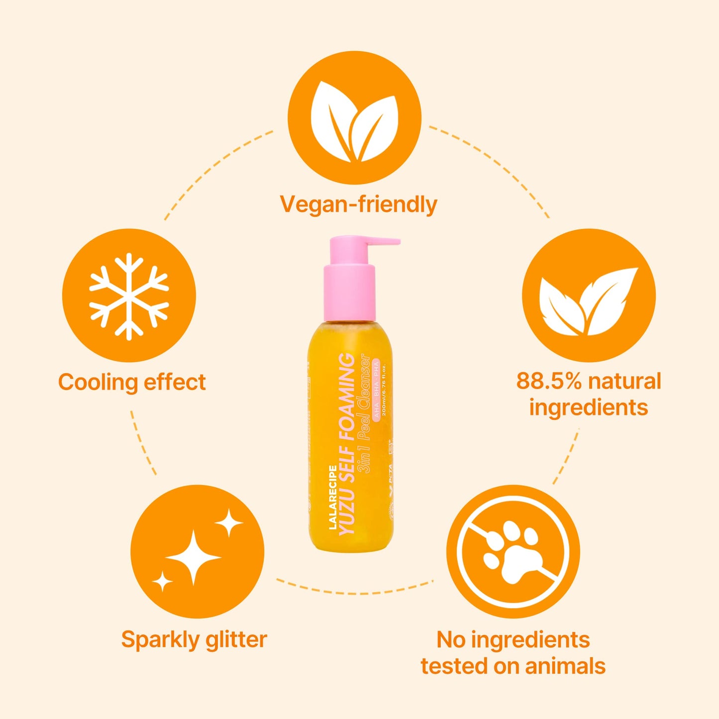 LALARECIPE Yuzu Self-Foaming 3-in-1 Facial Cleanser – Korean Daily Face Wash with AHA BHA PHA for Gentle Exfoliation and Pore Care – Hydrating Cleanser for Dry and Sensitive Skin (200ml/ 6.6 fl oz)