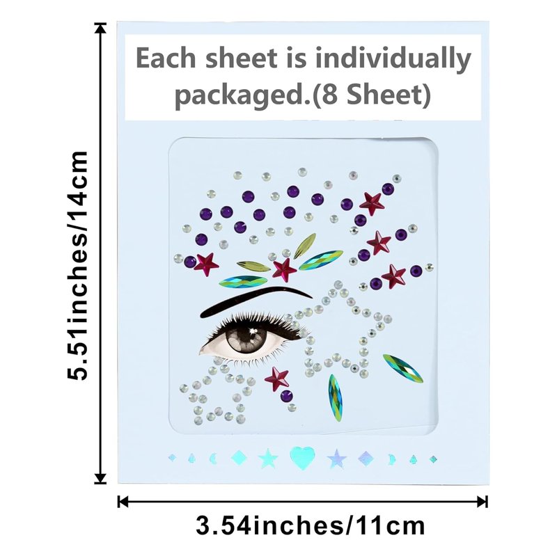 Face Gems - 8 Sheets of Mermaid Body Jewels with Rhinestones | Crystal Stickers for Parties & Festivals