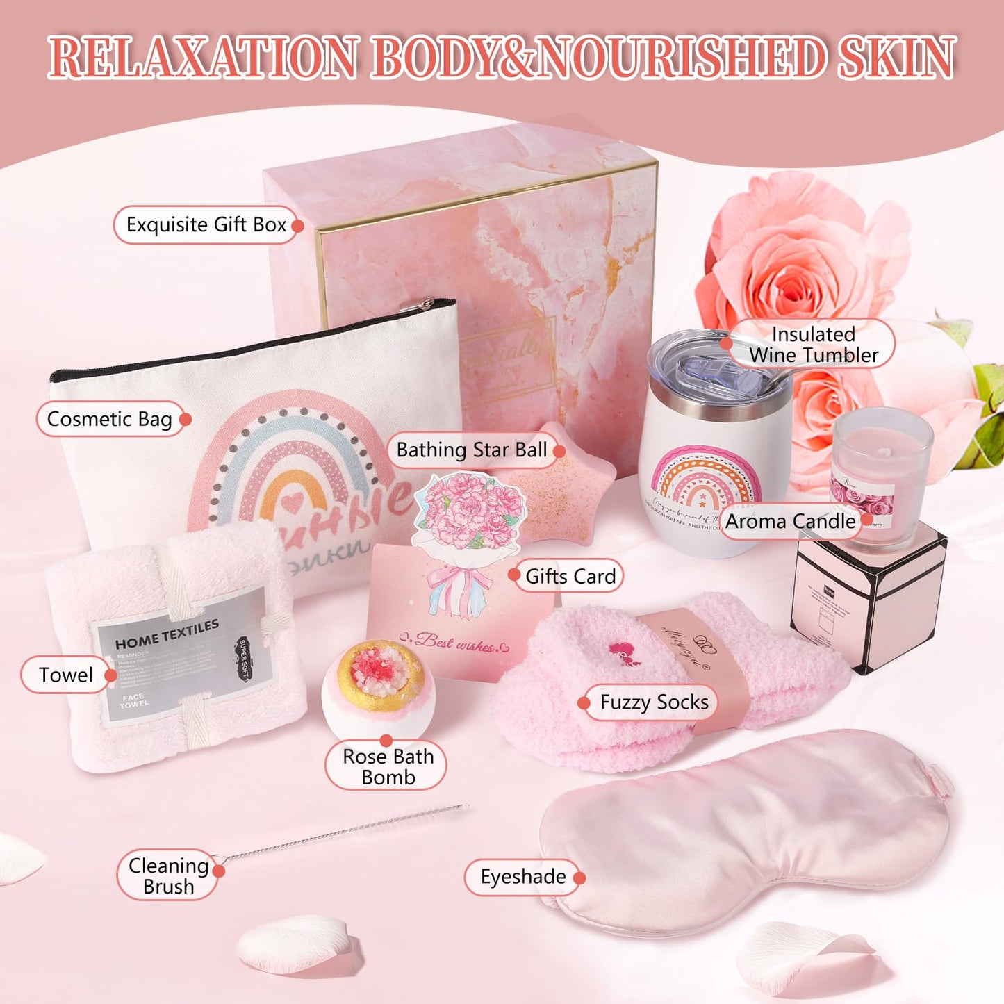 Happy Bath Set Relaxing Spa Gift Baskets Ideas, Unique Gifts for Women Who Have Everything