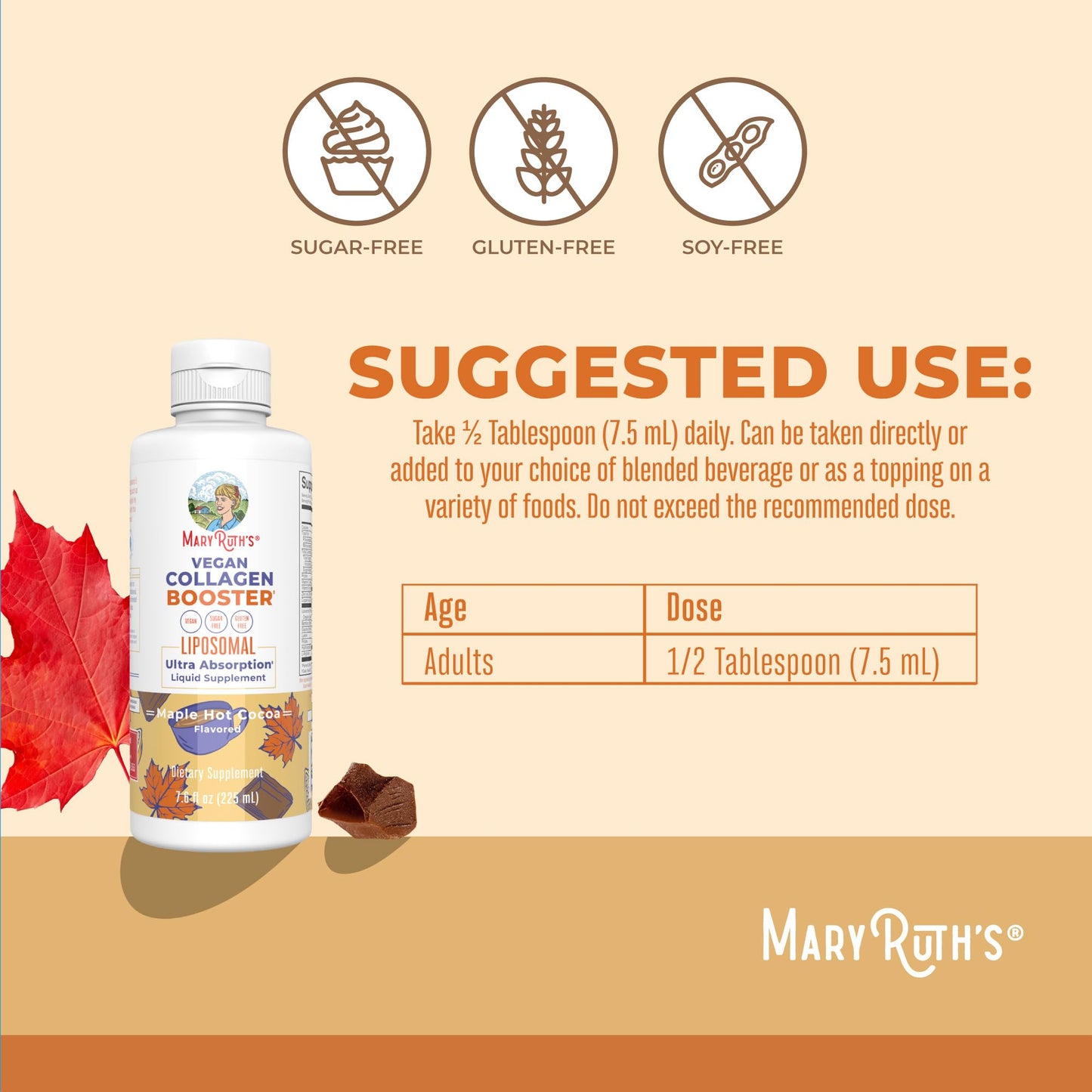 MaryRuth's Vegan Collagen Booster Liposomal | Sugar Free | Liquid Collagen Booster with Vitamin C | 250mg Amino Acids | Skin Care & Joint Support Supplement | Vegan | Non-GMO | Gluten Free | 7.6 Fl Oz