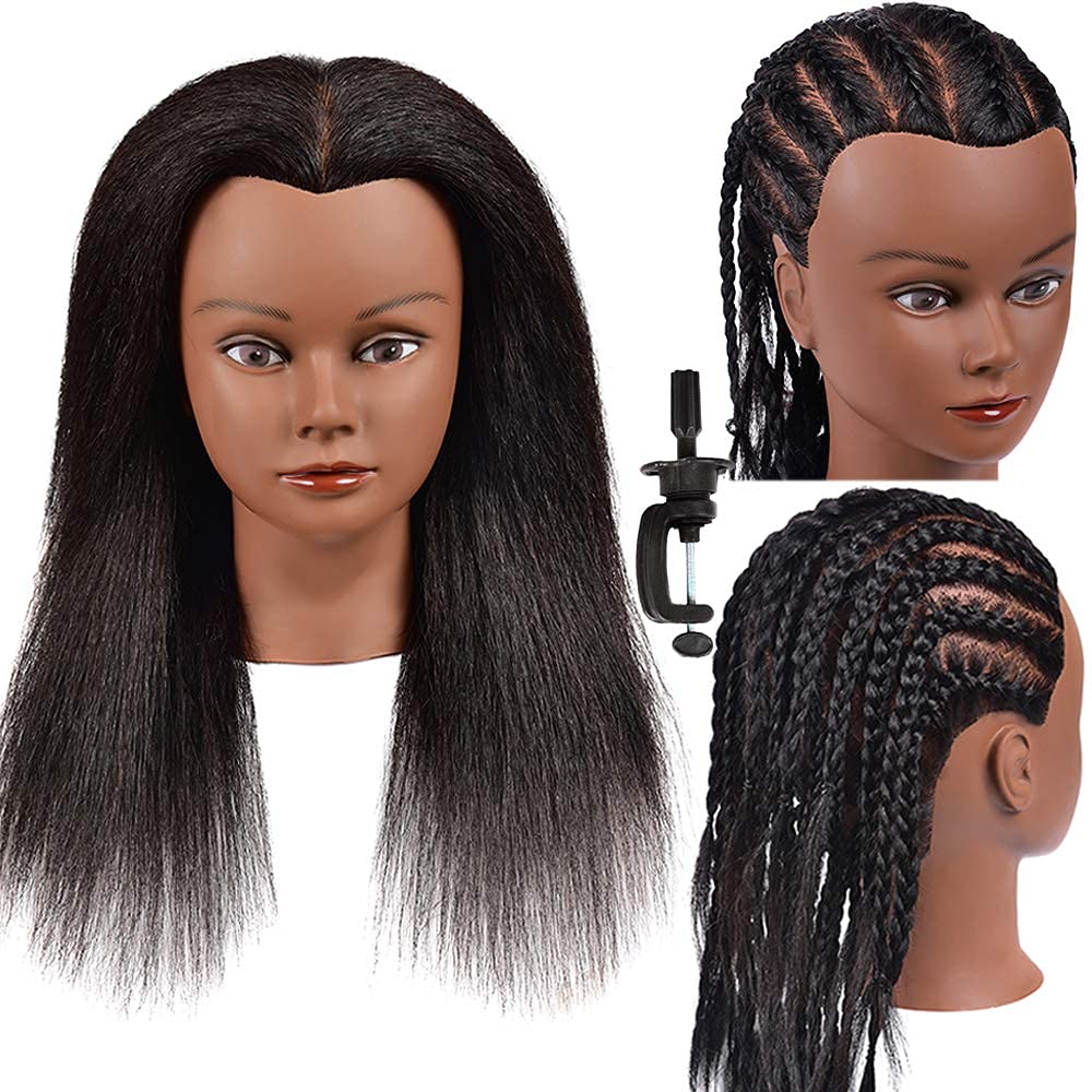Mannequin Head 14 inch 100% Real Hair Doll Head for Hair Styling Salon Training Head Cosmetology Braiding Practice Mannequin Manikin Head Hairdresser (14 inch)
