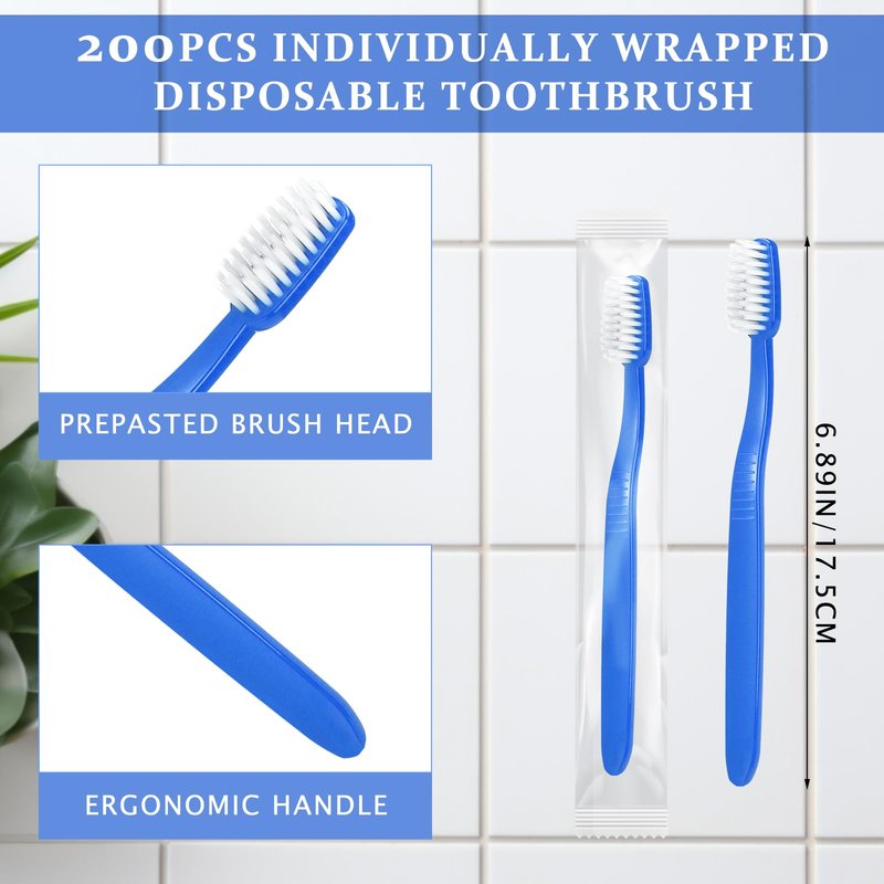 Tioncy 200 Pack Prepasted Disposable Toothbrushes Individual Wrapped Toothbrushes Soft Bristle Travel Toothbrush Single Use Wrapped for Hotel, Camp, Travel and Gift for The Homeless (Dopamine Colors)