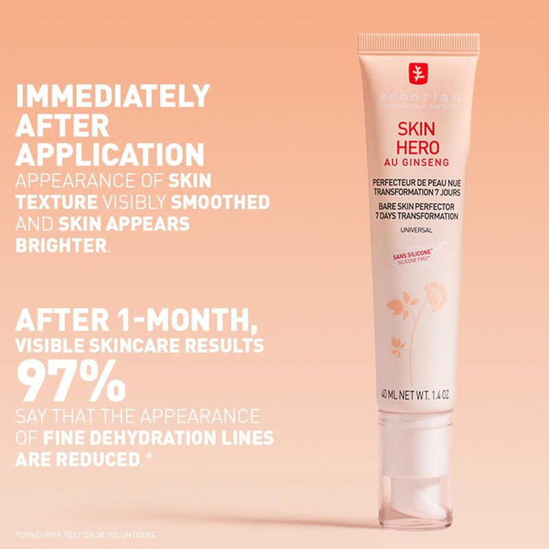 Erborian Skin Hero with White Ginseng, Facial Concealer and Makeup Primer - Non-Tinted Bare Skin Perfecting Face Moisturizer Smooths, Blurs & Illuminates- Silicone Free Korean Skincare