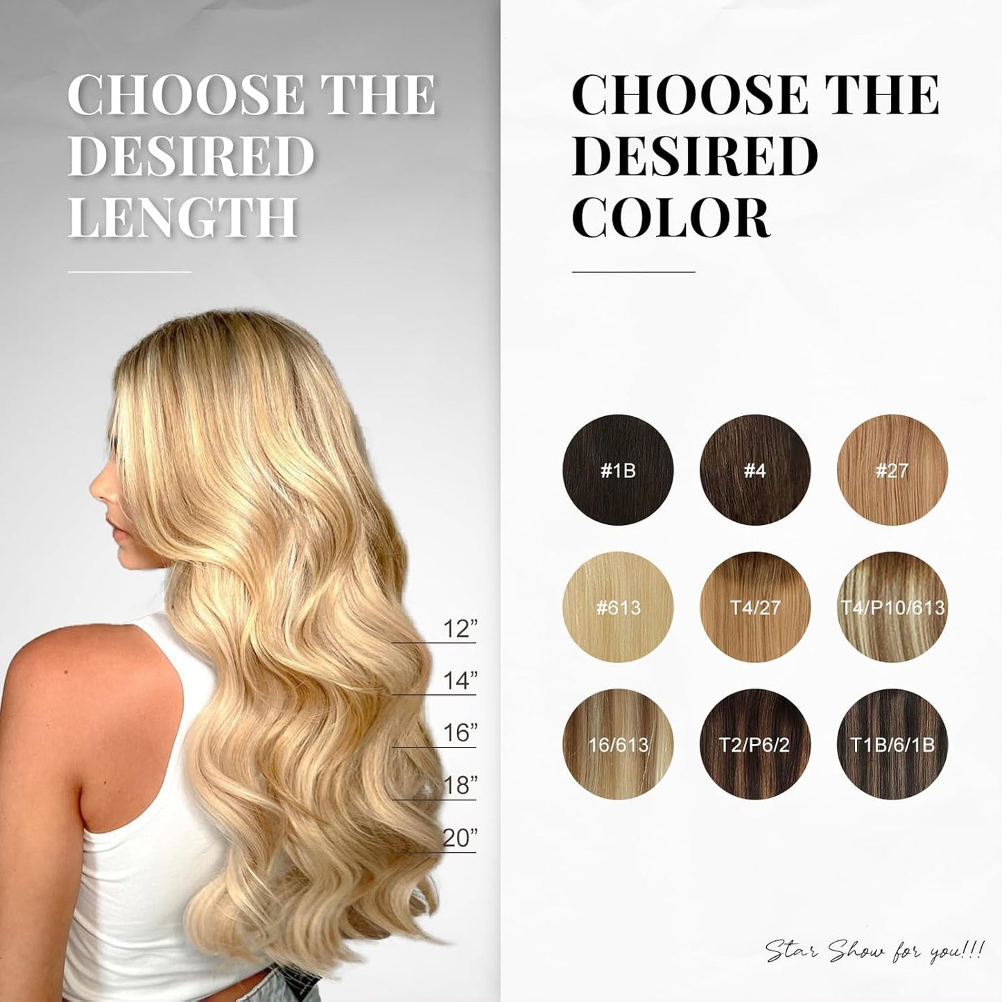Human Hair Wire Extensions - 12 Inch Light Blonde to Bleach Blonde #16/613 | Seamless & Versatile