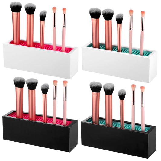 mekueeex 4 Pcs Makeup Brushes Holder Organizer, Silicone Vanity Air Drying Rack Display Storage for Brush, Eyeliners and More, Practical Cosmetic Tools Container