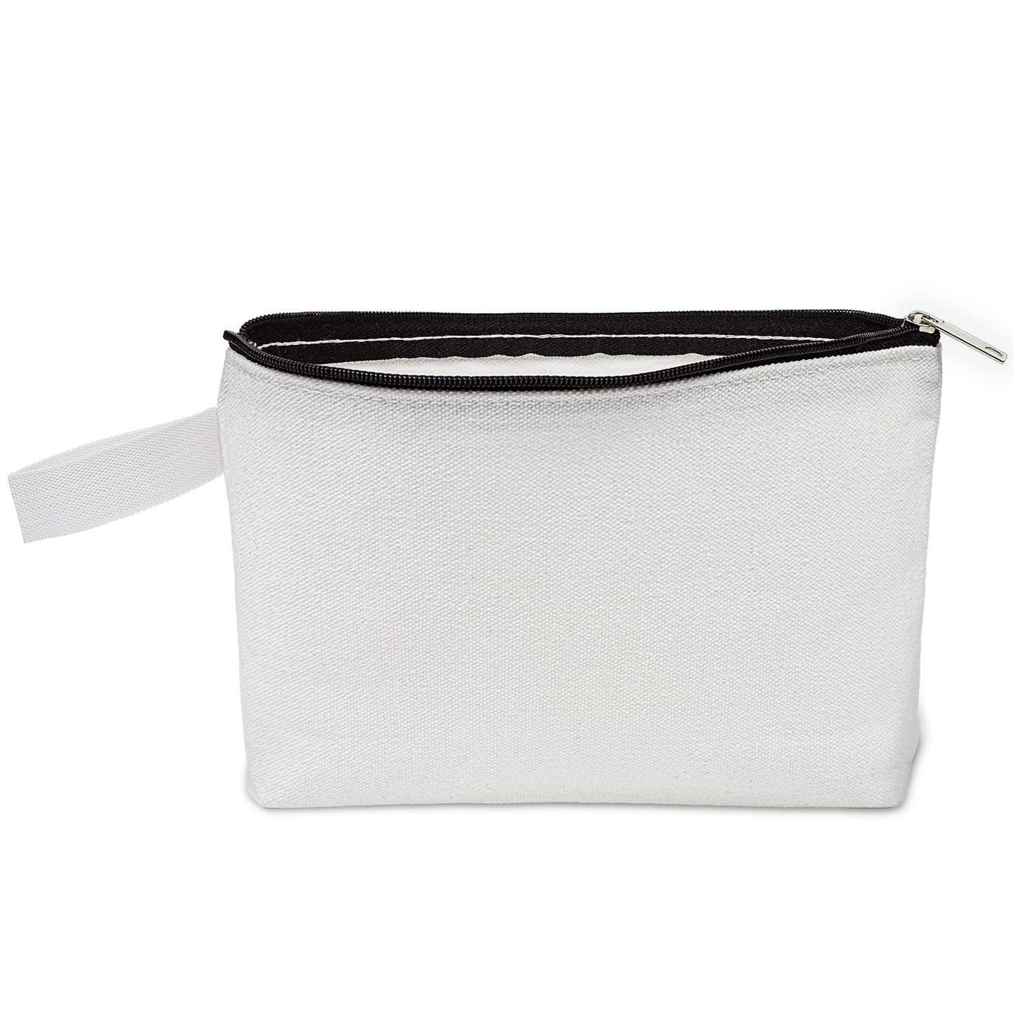 Koolmox 20 12Oz Canvas Pencil Pouch with Bottom and Strap, Multi-purpose Cotton Canvas Zipper Travel Toiletry Pouch, Blank for DIY Sublimation (White Bag w/Black Zipper, M, 10.2x5.5x2.1'')