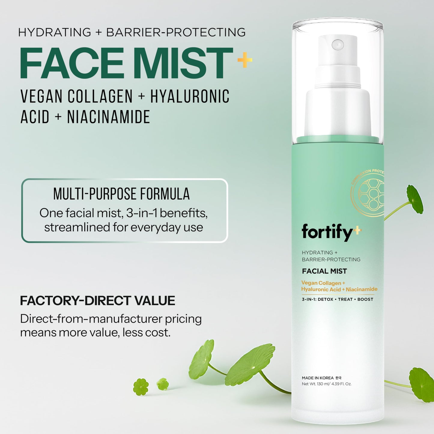 Fortify Hydrating Facial Mist Spray with Hyaluronic Acid & Aloe - Dermatologist Tested