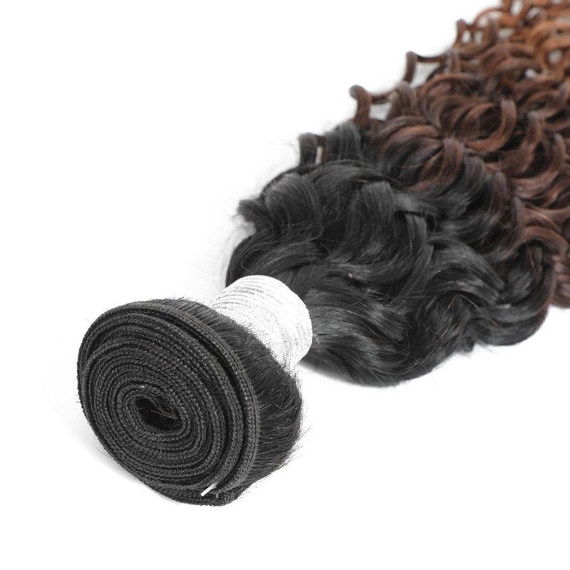 ALHER 12A Ombre Human Hair Bundles Water Wave, Soft Thick Chestnut Brown Ombre Single Curly Bundle Wet and Wavy 100% Virgin Remy Human Hair for Black Women #T1B/2/30 Dark Roots Auburn Sew In 14 Inch