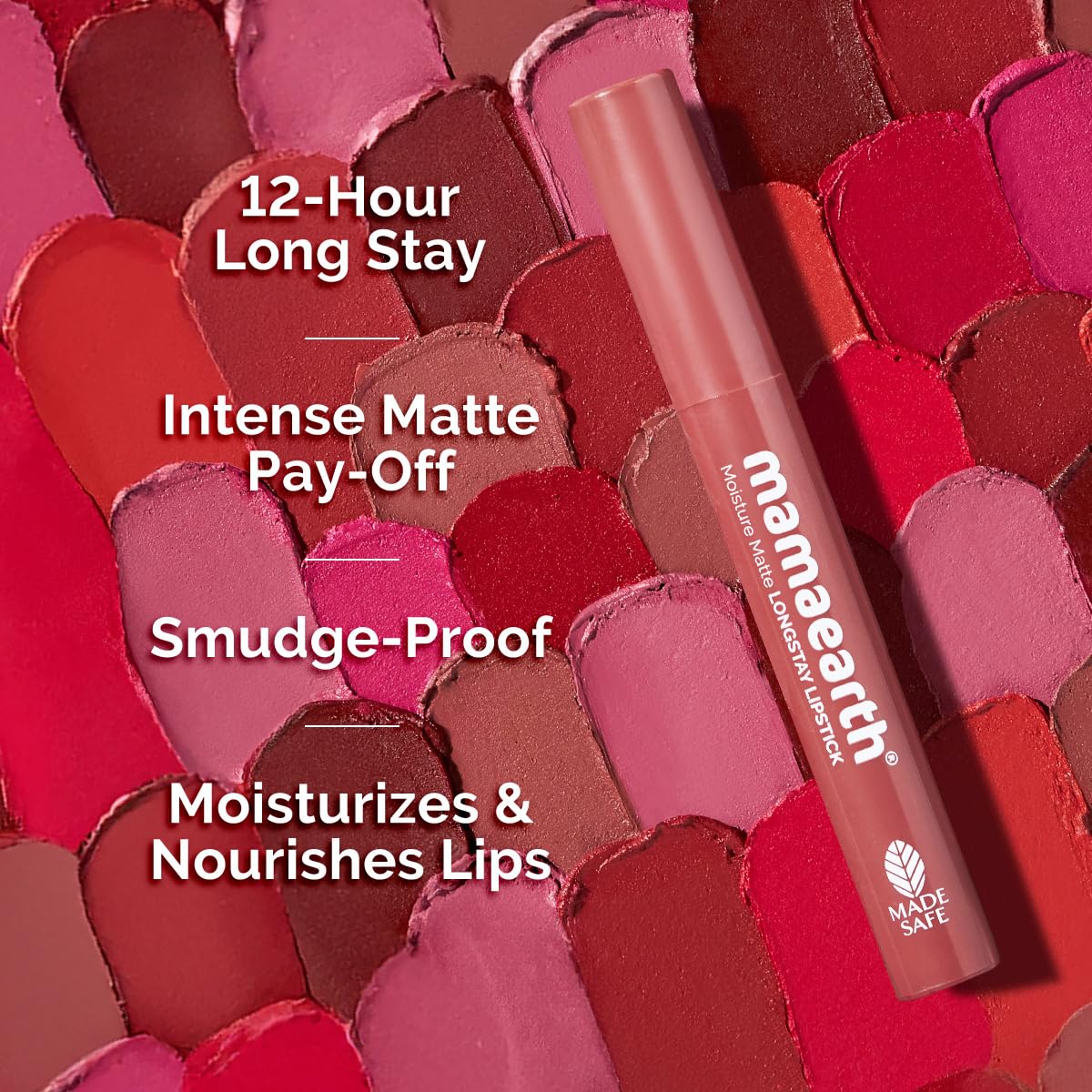 Mamaearth Moisture Matte Lipstick (01 - Carnation Nude) | Infused with Vitamin E | 12-Hour Long Stay & 8-Hour Moisture Lock | Cruelty-Free & Smudge-Proof | 0.07 Oz/2g