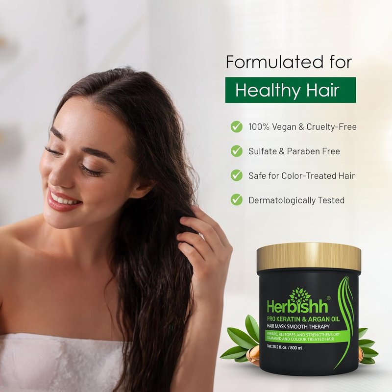 Herbishh Argan Hair Mask - Deep Conditioning & Hydration for Dry, Weak Hair | 800ML, Sulfate-Free, Paraben-Free